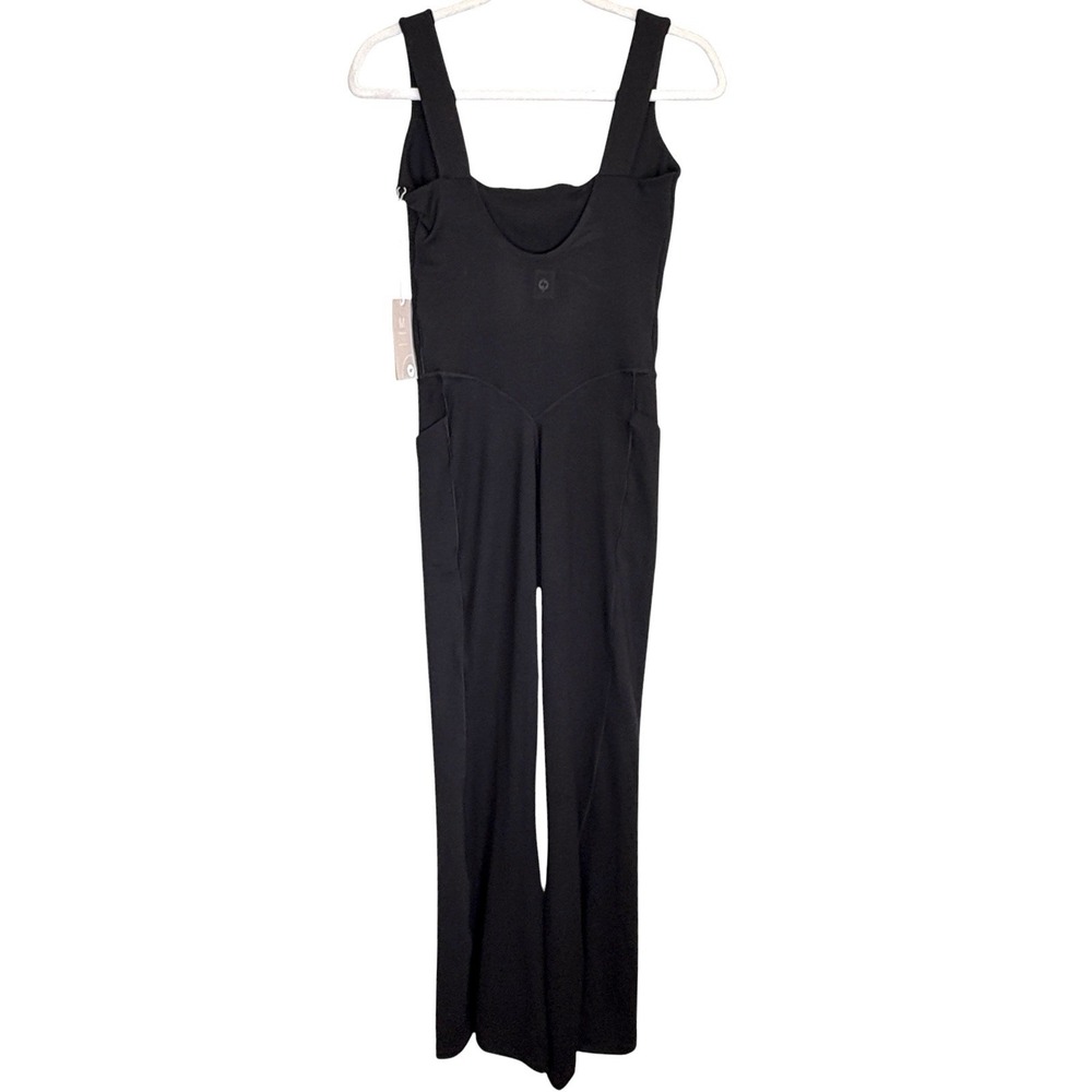 POPFLEX High Society Corset Jumpsuit Med 32" Tall Athleisure Flare Leg Black NEW - Picture 3 of 9